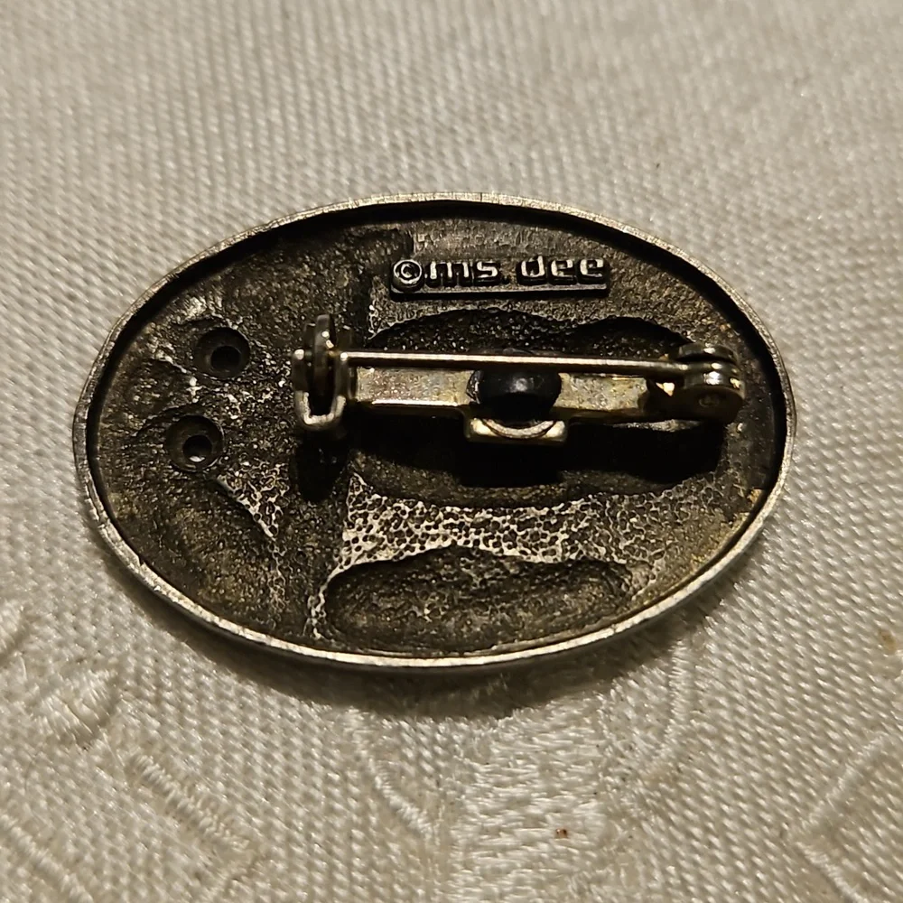 Ms. Dee Pewter Oval Owl Brooch Pin with Earrings #102 - Picture 5 of 5